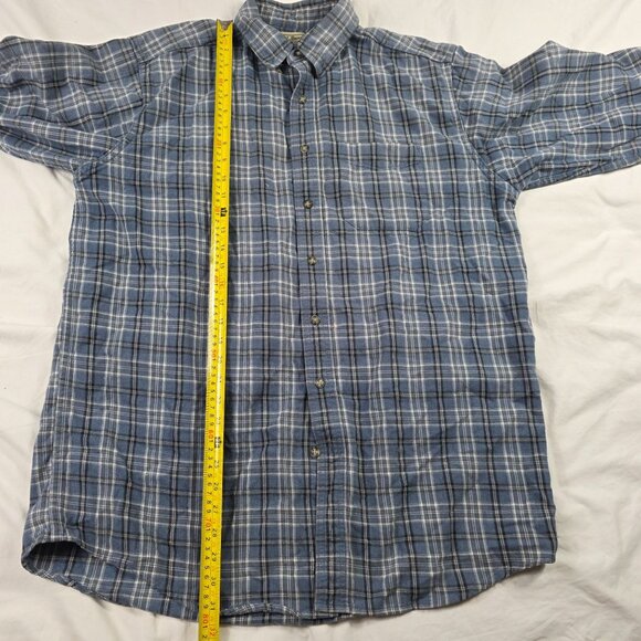 Vintage L.L. Bean Mens Tall Large Plaid Button Up Shirt Blue Cotton Long Sleeve - Picture 9 of 10